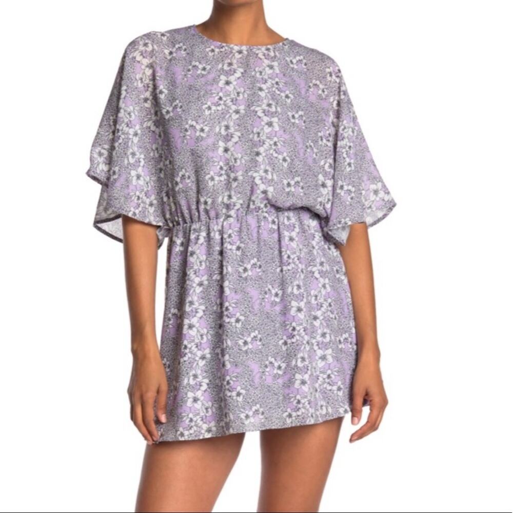 Parker Lyla Mini Dress Lavender Floral Split Back Size Large